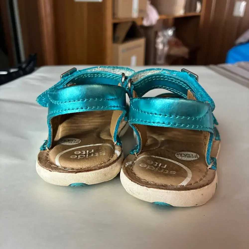 Stride Rite Kingsley Toddler Girls Sandals US 5M Aqua Shimmer Adjustable Strap